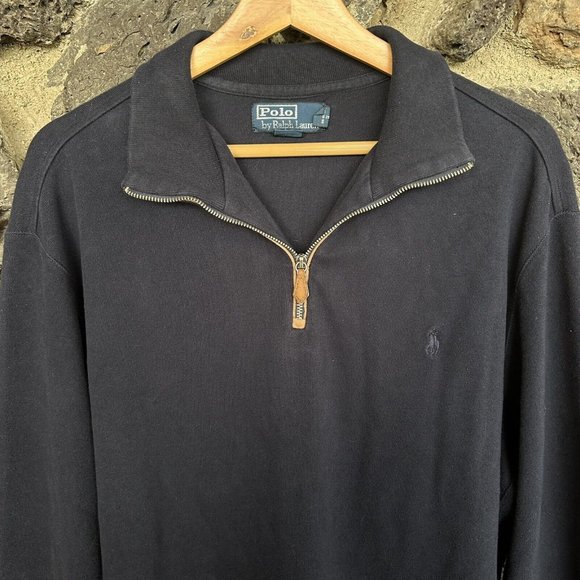Polo Ralph Lauren Quarter Zip Pullover Sweater Men's 2XL Navy elbow pads - Picture 2 of 12